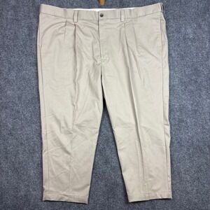 Oak Hill Premium Pant Mens 52x28 Khaki Tan Pleated Cotton Stretch Chino Trousers